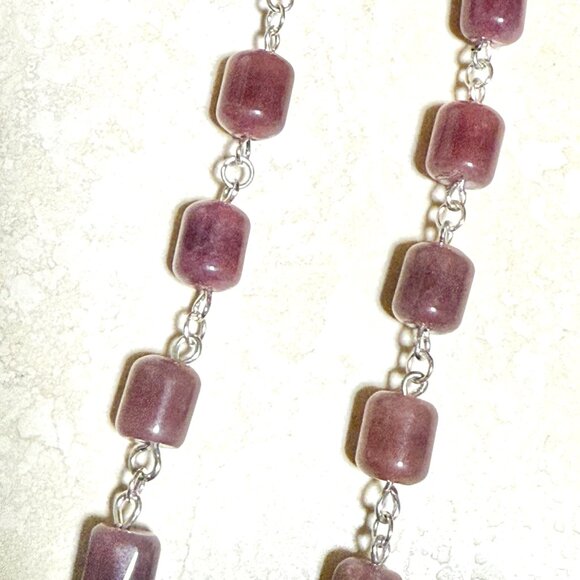 Genuine Magenta Chalcedony Short Necklace, Gemstone & Paw Print Heart Beat Charm - Picture 9 of 14